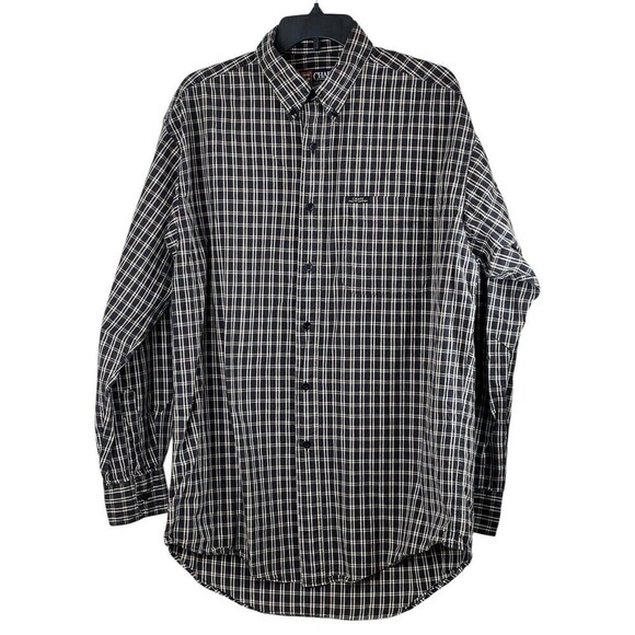 Vintage Chaps Ralph Lauren Shirt Men Large Black White Red Plaid Button Down - Picture 2 of 7